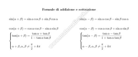 Funzioni Goniometriche Formule Di Addizione E Sottrazione Atematica K