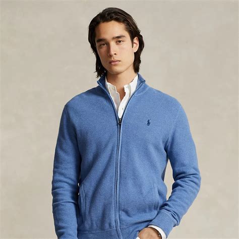 Ralph Lauren Mesh Knit Cotton Full Zip Sweater In Blue Stone Modesens