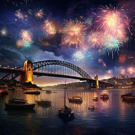 Premium Photo | Fireworks over sydney harbour bridge and sydney harbour bridge