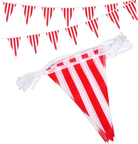 Amazon Red White Striped Pennant Banners Reusable Polyester