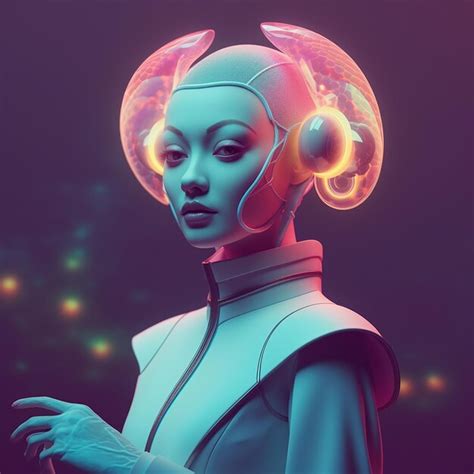 Premium Photo Futuristic Neon Portraits Glamorous Cyber Women In