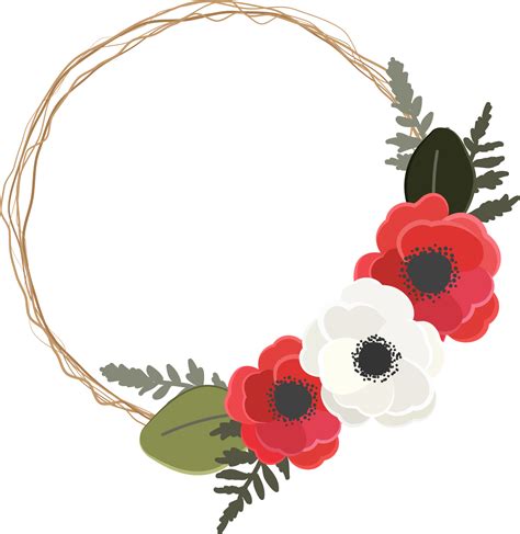 red and white anemone or poppy flower wreath frame 12675798 PNG