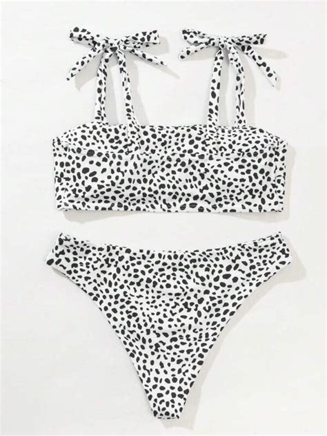 SHEIN Swim Vcay Dalmatian Bikini Set Tie Shoulder Bra Bikini Bottom 2