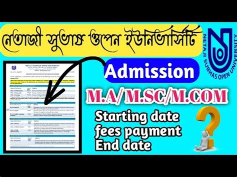 Nsou Pg Admission Notice Nsou Ma M Sc M Admission