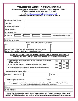 Fillable Online Wrexham Gov Training Application Form Wrexham PDF