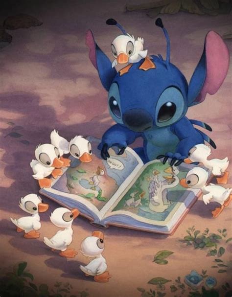 Stitch Reading To Ducks Disneyland Art Decoupaged On Wood Etsy