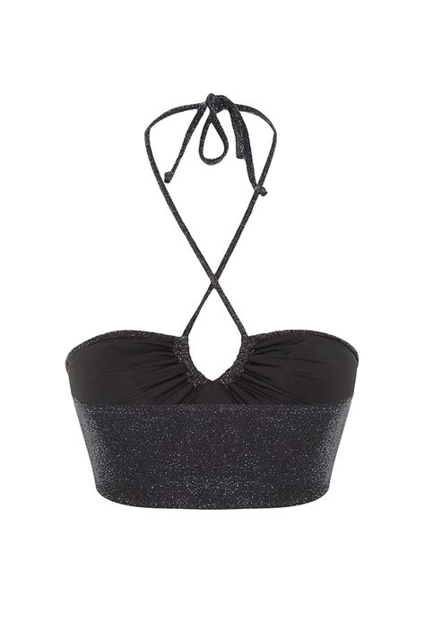 Trendyolmilla Siyah Straplez Bağlamalı Simli Bikini Üstü TBESS BU Fiyatı Yorumları