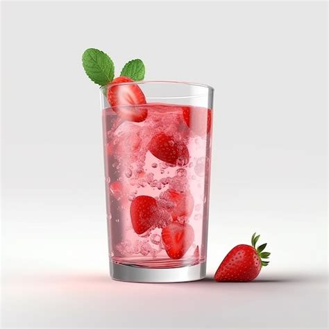 Premium AI Image A Glass Of Strawberry Juice With Ice And A