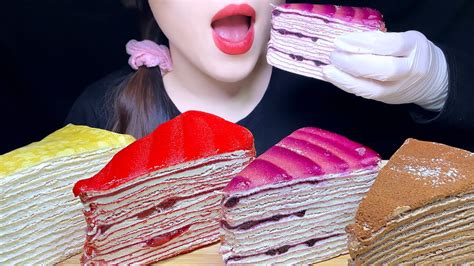 Asmr Crepe Cakemilkstrawberryblueberrychocolate Cake Mukbang 사르르