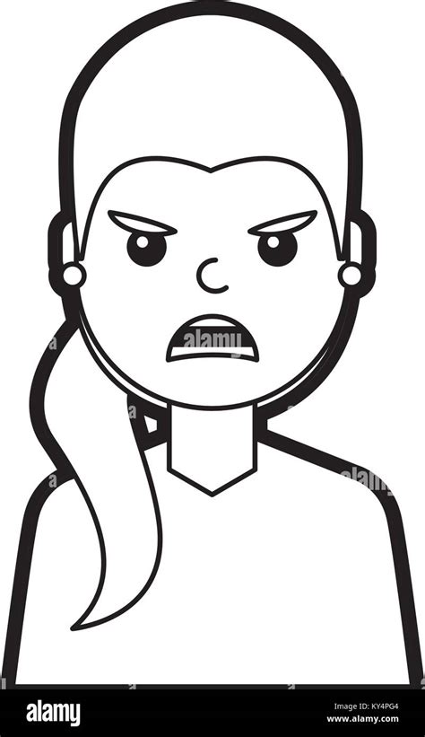 Portrait Woman Angry Facial Expression Cartoon Vector Illustration Line