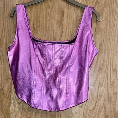 Pink Metallic Top Crop Top Never Worn Size Depop