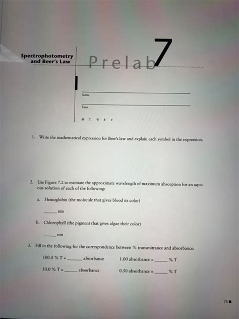 Solved Spectrophotometry And Beers Law Prelab Name Time M T