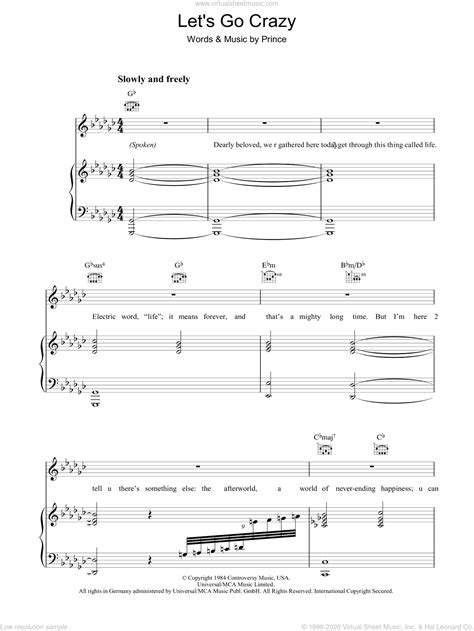 Prince Let S Go Crazy Sheet Music For Voice Piano Or Guitar