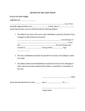 Fillable Online Affidavit Of Lost Note Fax Email Print Pdffiller