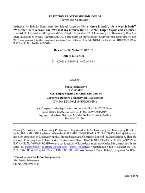 Fillable Online Asset Sale Process Memorandum Version 1 Page 1 Of 82