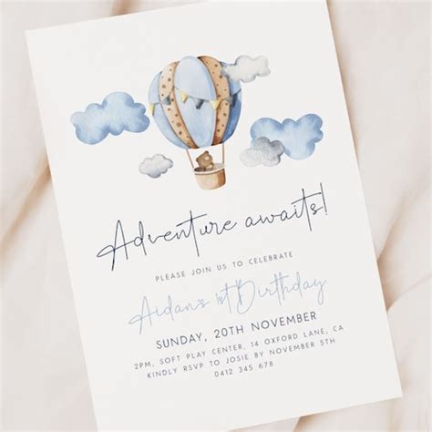 Adventure Awaits Baby Shower Invitation Hot Air Balloon Baby Etsy