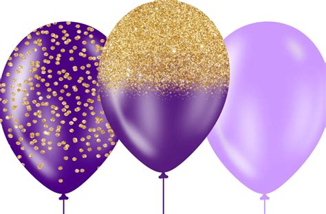 Purple And Gold Balloons Clipart Glitter Balloon Png Digital Etsy