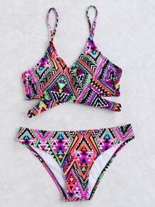 Geometric Print Wrap Tie Back Bikini Set SheIn Sheinside