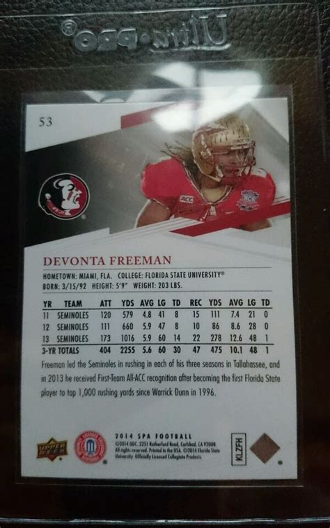 2014 SP AUTHENTIC 53 DEVONTA FREEMAN ROOKIE CARD FLORIDA STATE ATLANTA