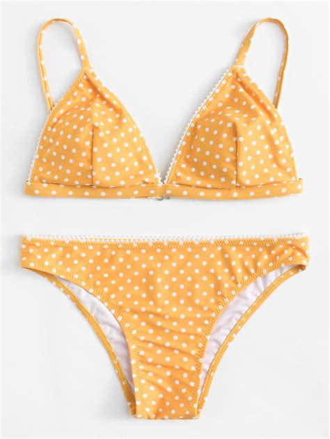 Polka Dot Print Triangle Bikini SetFor Women romwe Треугольное бикини