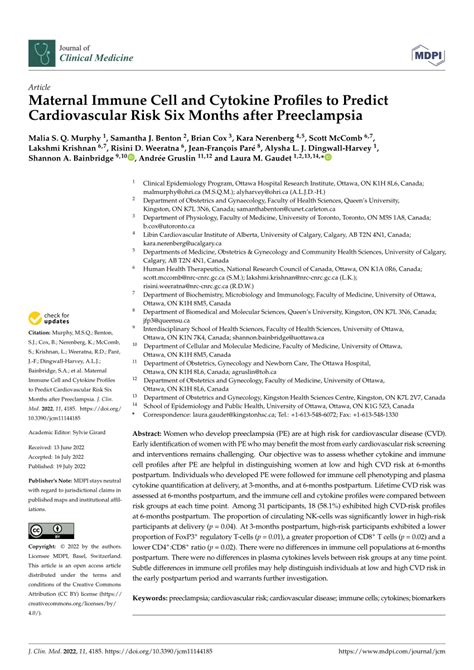 Pdf Maternal Immune Cell And Cytokine Profiles To Predict