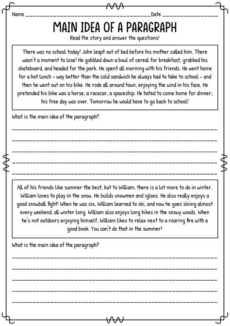 Main Idea And Details Worksheets 2nd Grade