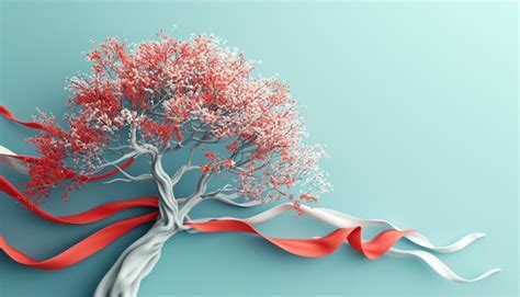 Premium Ai Image A D Minimalist Tree With Branches Adorned With Red