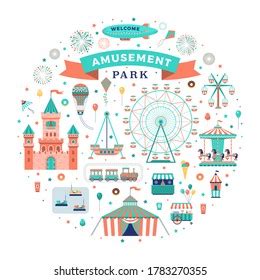 Amusement Park Vector Flat Elements Set Stock Vector Royalty Free