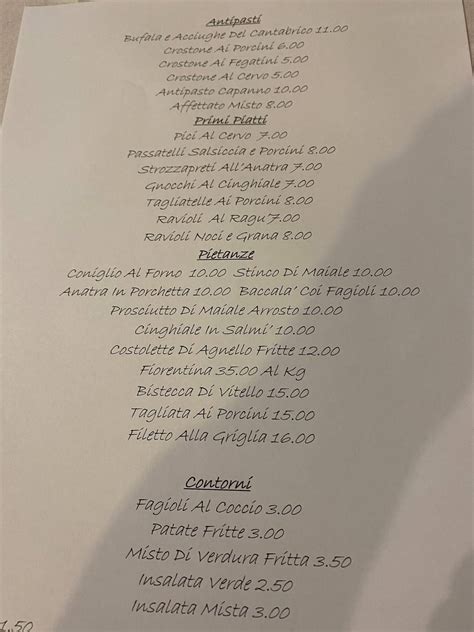 Menu Da Il Capanno Ristorante Italia Via Fangacci