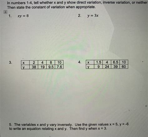 Solved In Numbers 1 4 Tell Whether X And Y Show Direct