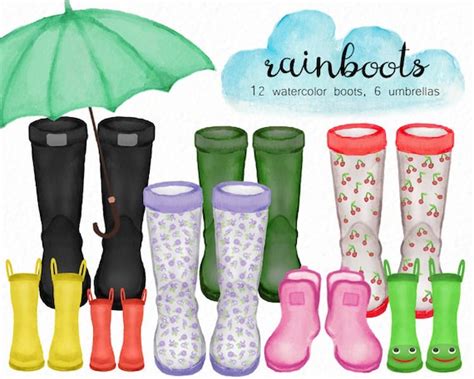 Watercolor rainboots rainboot clip art spring clip art | Etsy