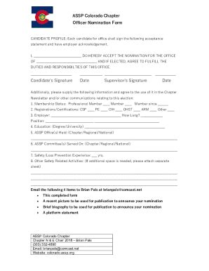 Fillable Online ASSP Colorado Chapter Officer Nomination Form Fax Email