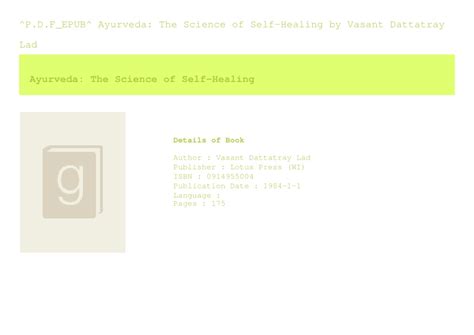 PPT - ^P.D.F_EPUB^ Ayurveda The Science of Self-Healing by Vasant ...