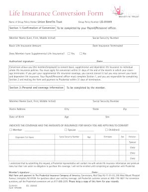 Fillable Online Benefitstrust Life Insurance Conversion Form Union