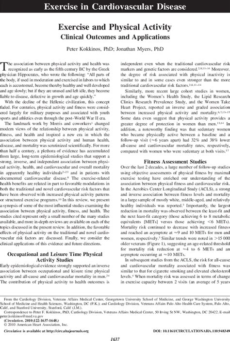 Exercise and Physical Activity | Circulation