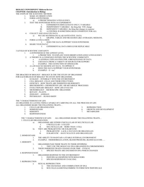Biology Powerpoint Midterm Review Chapter 1 Introduction