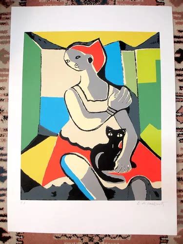 Obra Original Di Cavalcanti Serigrafia Mulher E Gato 66x48cm