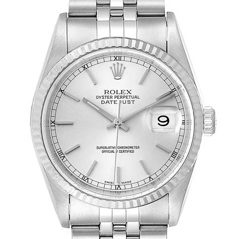 Rolex Datejust 36 Steel White Gold Silver Dial Mens Watch 16234 | SwissWatchExpo