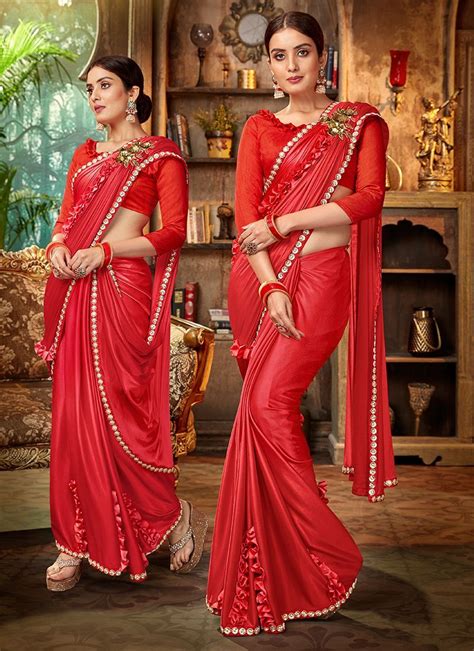 Red Color Saree Saree Festival Wear Saree Designs