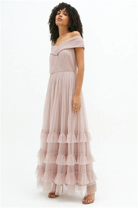 Bardot Tiered Tulle Maxi Dress Coast