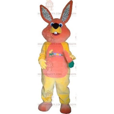 Costume De Mascotte Biggymonkey De Lapin En Peluche Rose Et Jaune