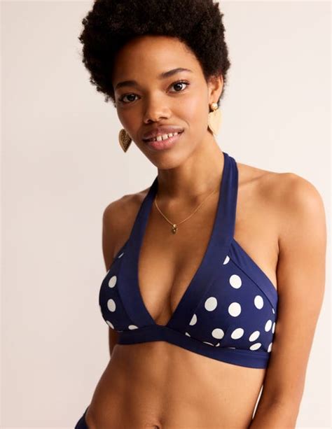 Ithaca Halter Bikini Top Navy Spot Boden UK