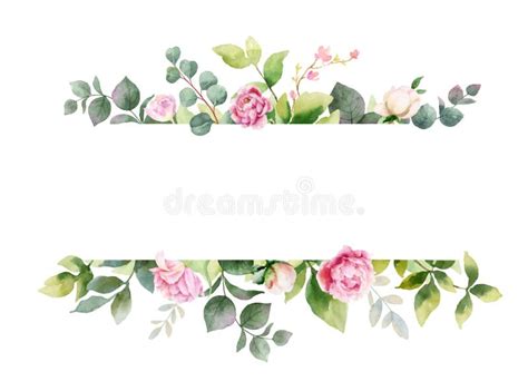 Watercolor Vector Hand Painting Horizontal Banner With Green Leaves And