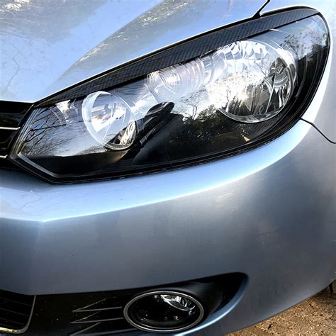 Carbon Look Front Headlight Eyelid Eyebrow Trims For Vw Golf Mk Gti R