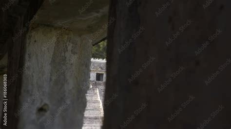 View Through Ruin Wall At Big Pyramid Temple Mayan Ruins In Palenque