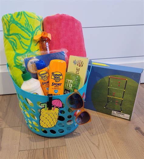 Beach Towel Gift Basket Beach Basket Gift Ideas Vacation Gift Basket