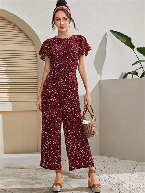 Shein Butterfly Sleeve Belted Polka Dot Print Jumpsuit Artofit