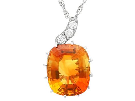 Vintage Citrine Pendant With Diamonds Ac Silver