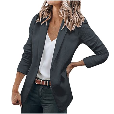 Ygbgbb Womens Casual Blazers Open Front Long Sleeve Work Office Jackets Blazer Dark Gray M