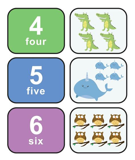 Cute Colourful Numbers Flashcard For Kids Learning To Count Front And